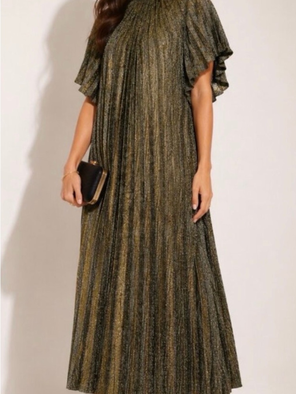Tuckernuck Metallic Gold Pleated Maxi Dress
